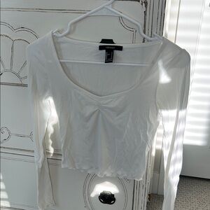 FOREVER 21 Women's White Ruffle Long Sleeve Top